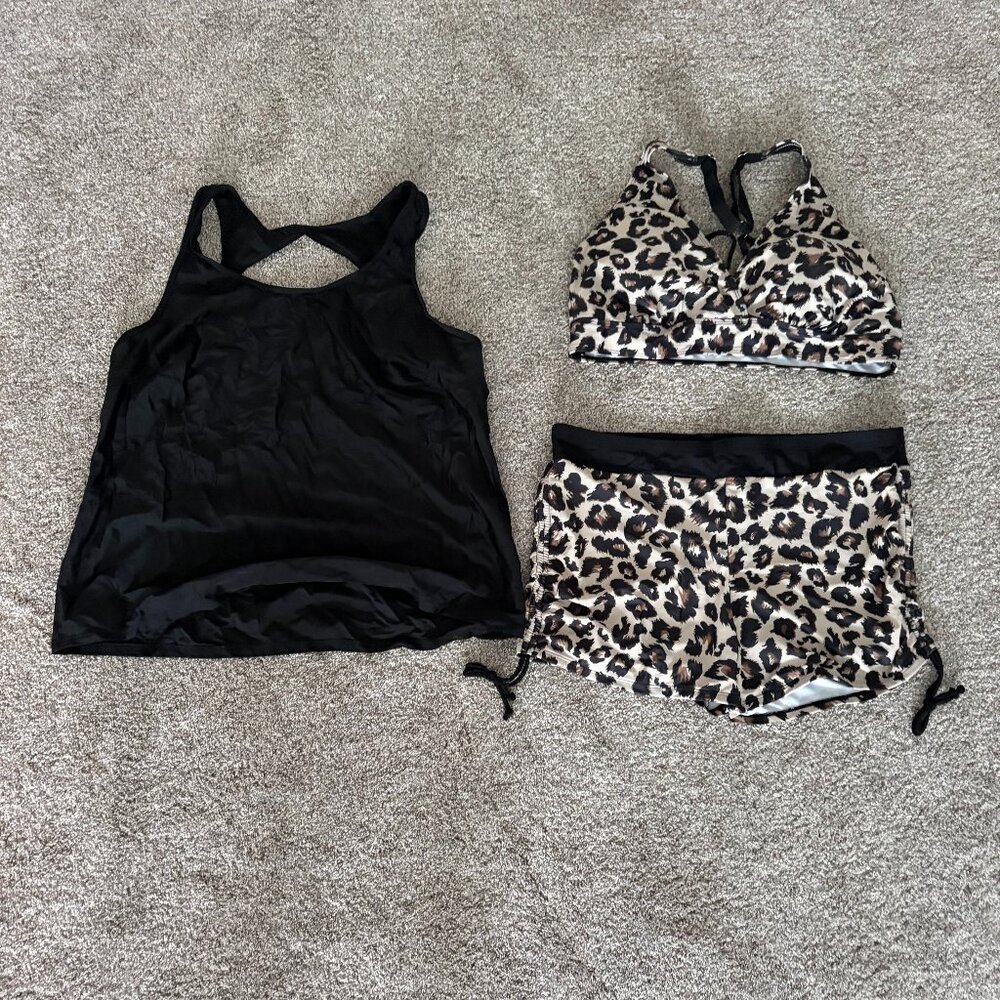 Holipick Womens Plus Size 3 piece Athletic Tankini Swimsuit